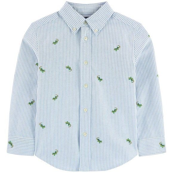 Ralph Lauren Other - Ralph Lauren Kids‎ Blue White Stripe Lizard Embroidered Button Down Shirt 3/3T